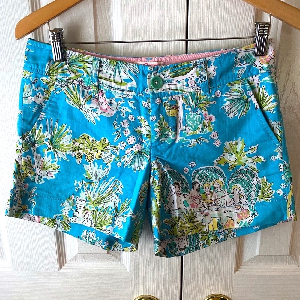 Lilly Pulitzer Callahan Mid-Rise 5.5" Shorts in Turquoise Jungle Glam SZ 2